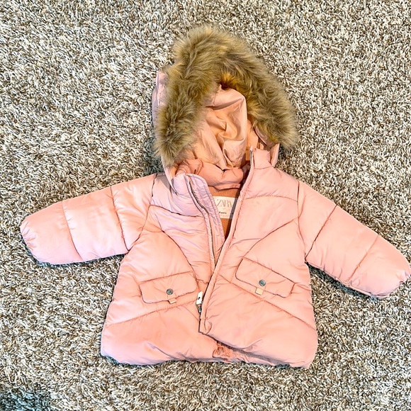 Zara Baby Pink Winter Jacket 3-6 months - Picture 1 of 4